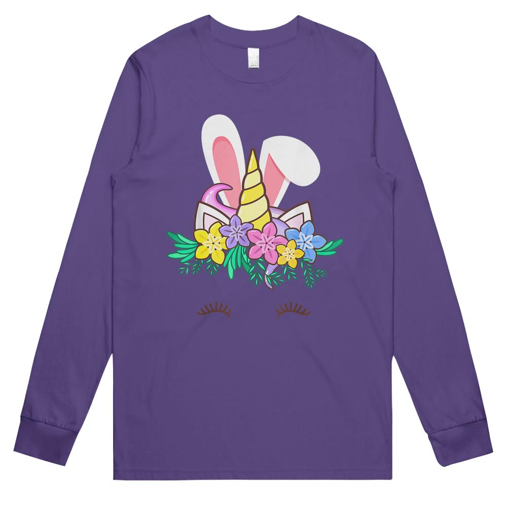 Bunnicorn Easter Tee With Bunny Ears And Unicorn Horn Long Sleeve T Shirts