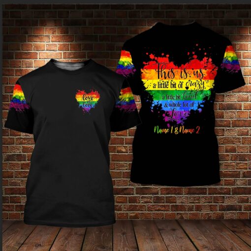 Custom Couple’S Name Lgbt Pride This Is Us A Little Bit Of Crazy A Little Bit Loud & Whole Lot Of Love 3D All Over Printed Shirt For Lgbt Community, Gift For Lgbt, Queer Lgbt, Bisexual Shirts