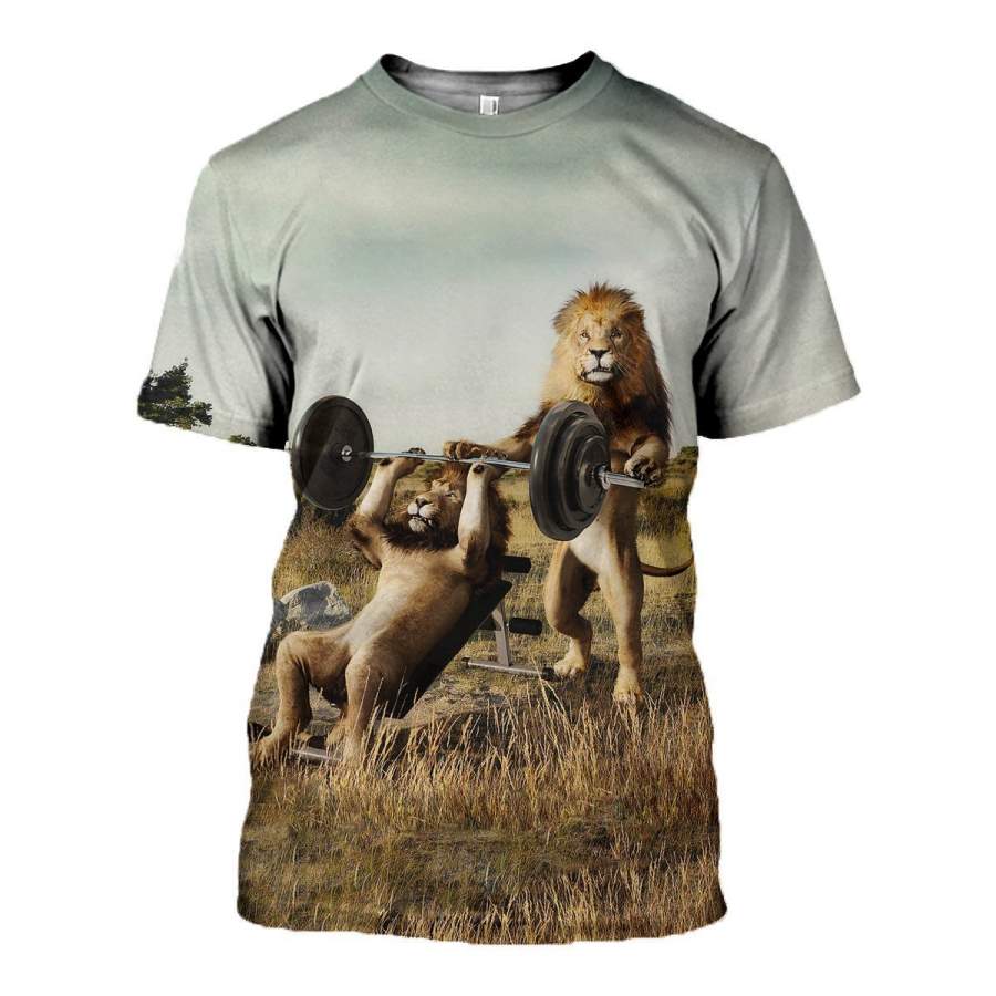 3D All Over Printed Gym with lion T-shirt Hoodie AHHL040402