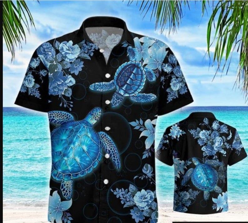 Turtle Sea Black Blue Amazing Design Hawaii Shirt Ha79532