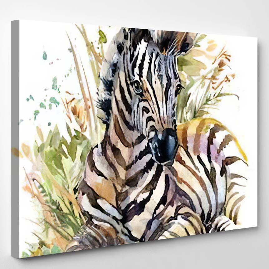 Zebra Cub Wild Animals Watercolor Illustration – Abstract Canvas Print