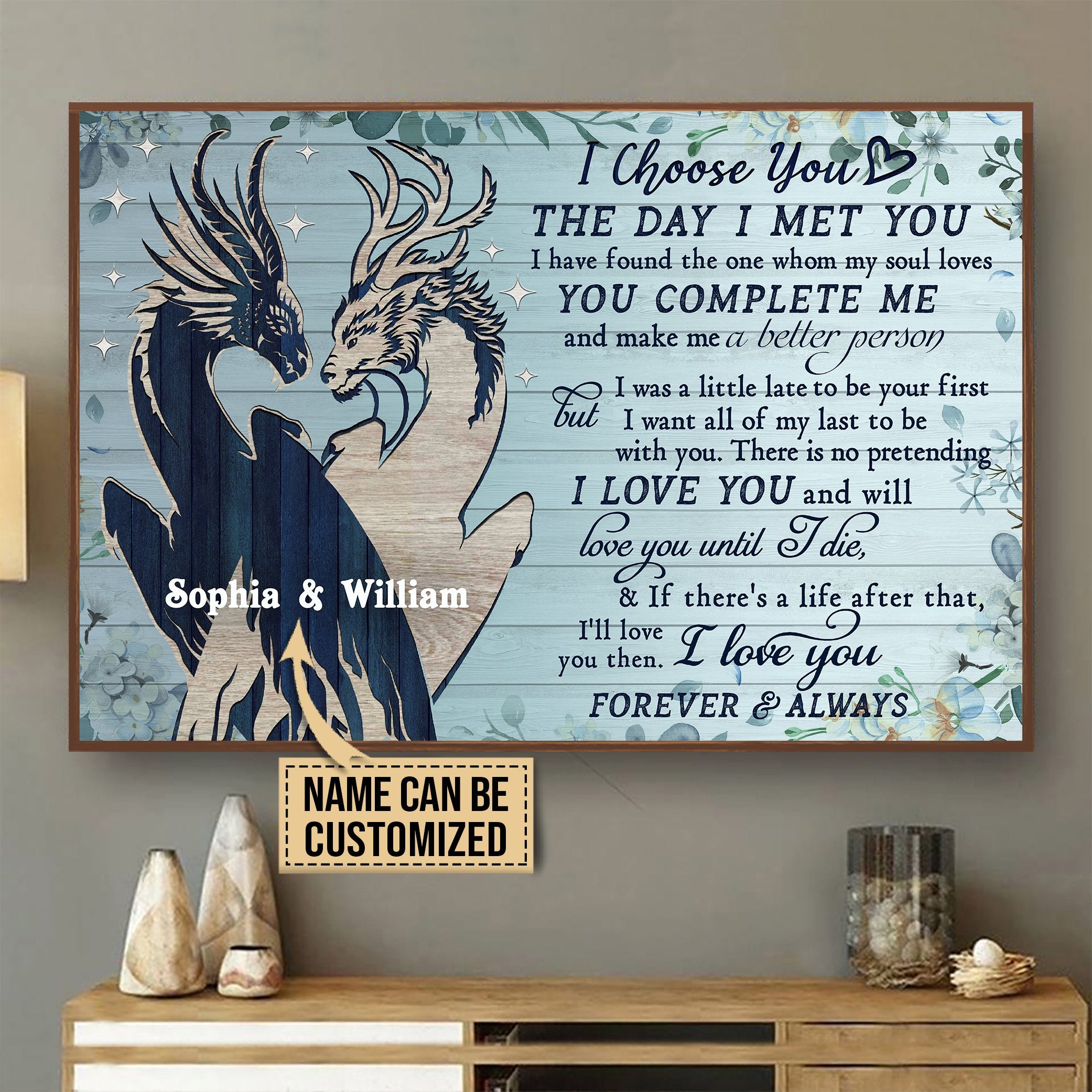 Aeticon Gifts Personalized Dragon Blue Pallet I Choose You Canvas Mom Dad Gift Home Decor