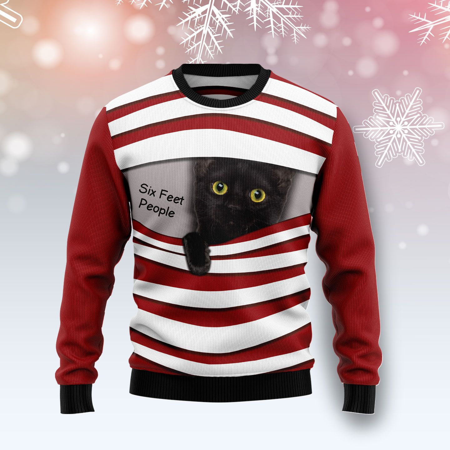 Black Cat Six Feet Ugly Christmas Sweater | For Men & Women | Adult | Us5192