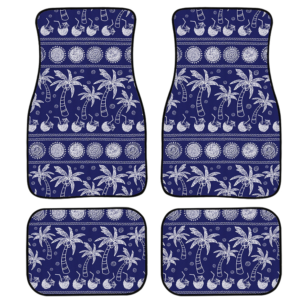 Blue Summer Coconut Pattern Print Front And Back Car Floor Mats, Front Car Mat