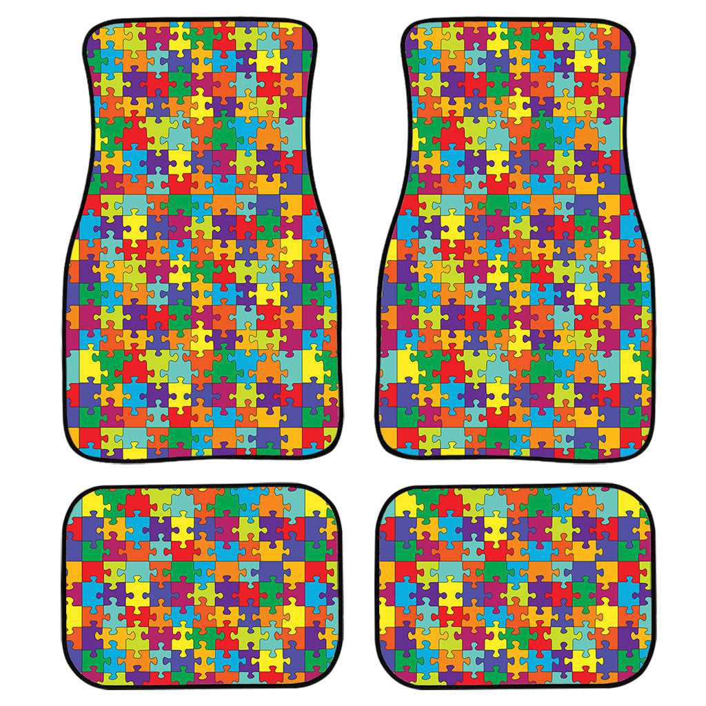 Colorful Autism Awareness Puzzle Print Front And Back Car Floor Mats, Front Car Mat