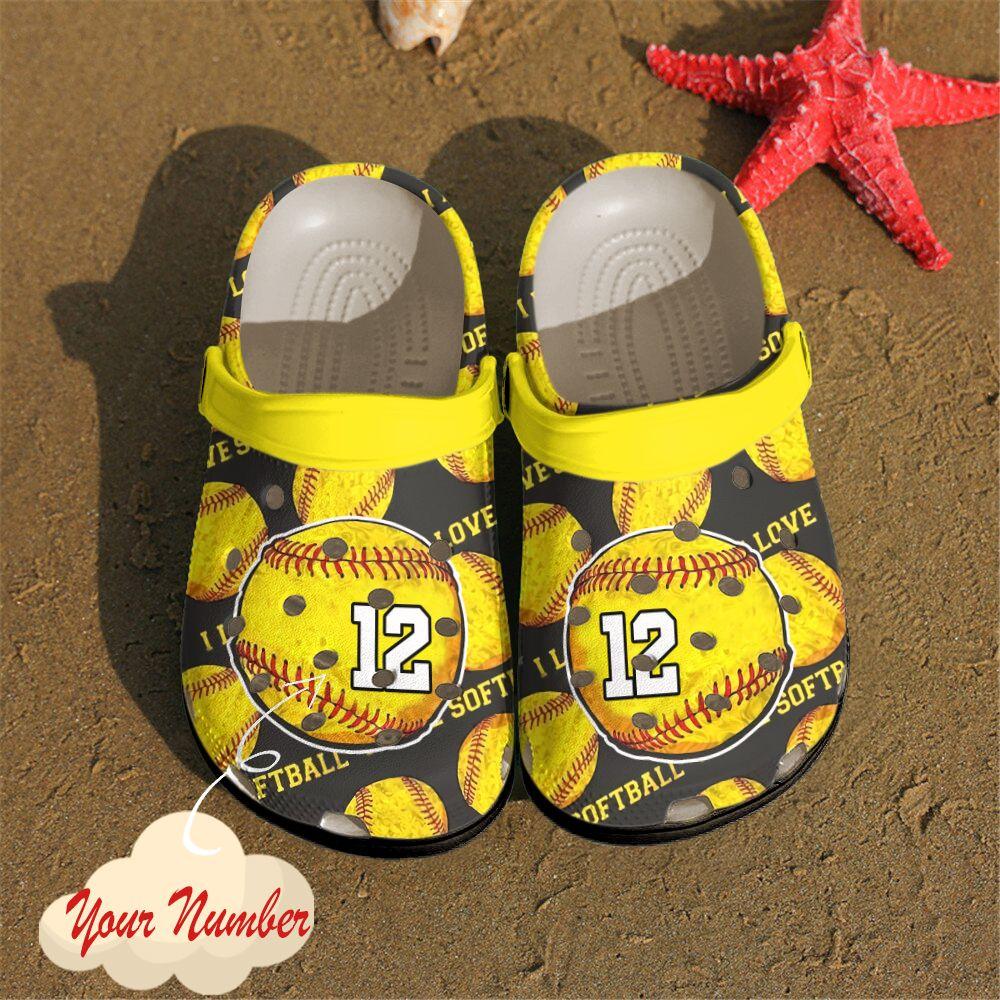 Softball Personalized Clog, Custom Name, Text, Color, Number Fashion Style For Women, Men, Kid, Print 3D I Love Softball