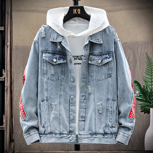 Spring/autumn New Men’s Handsome Fashion Printed Hole Men’s Denim Jacket/high Quality Stretch Men’s Denim Clothing alx