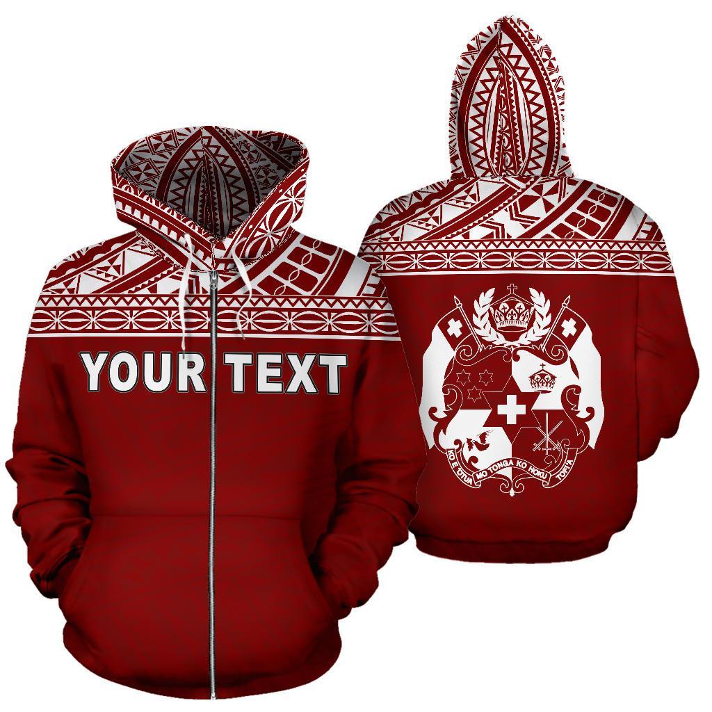 Tonga Polynesian All Over Custom Personalised Zip-Up Hoodie – Red Horizontal Style – BN12