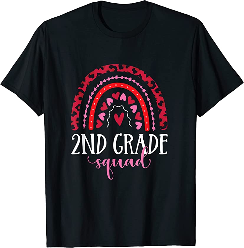 2nd Grade Squad Rainbow Leopard Teacher Valentine Student T-Shirt