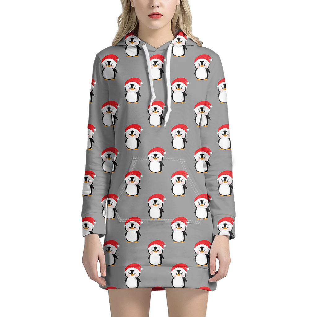 Christmas Santa Penguin Pattern Print Women’S Pullover Hoodie Dress