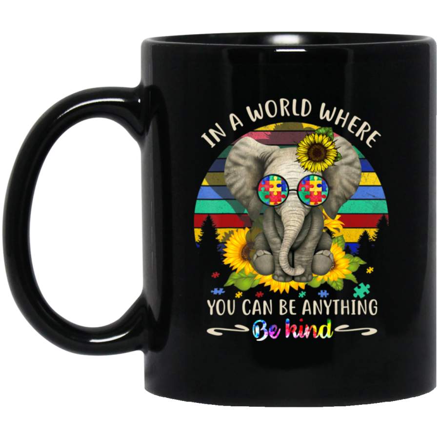 Autism Cute Elephant Be Kind 11oz 15oz Black Mug Idea 2nd April Puzzle Ribbon Support Autism Dad Mom Kids Autistic