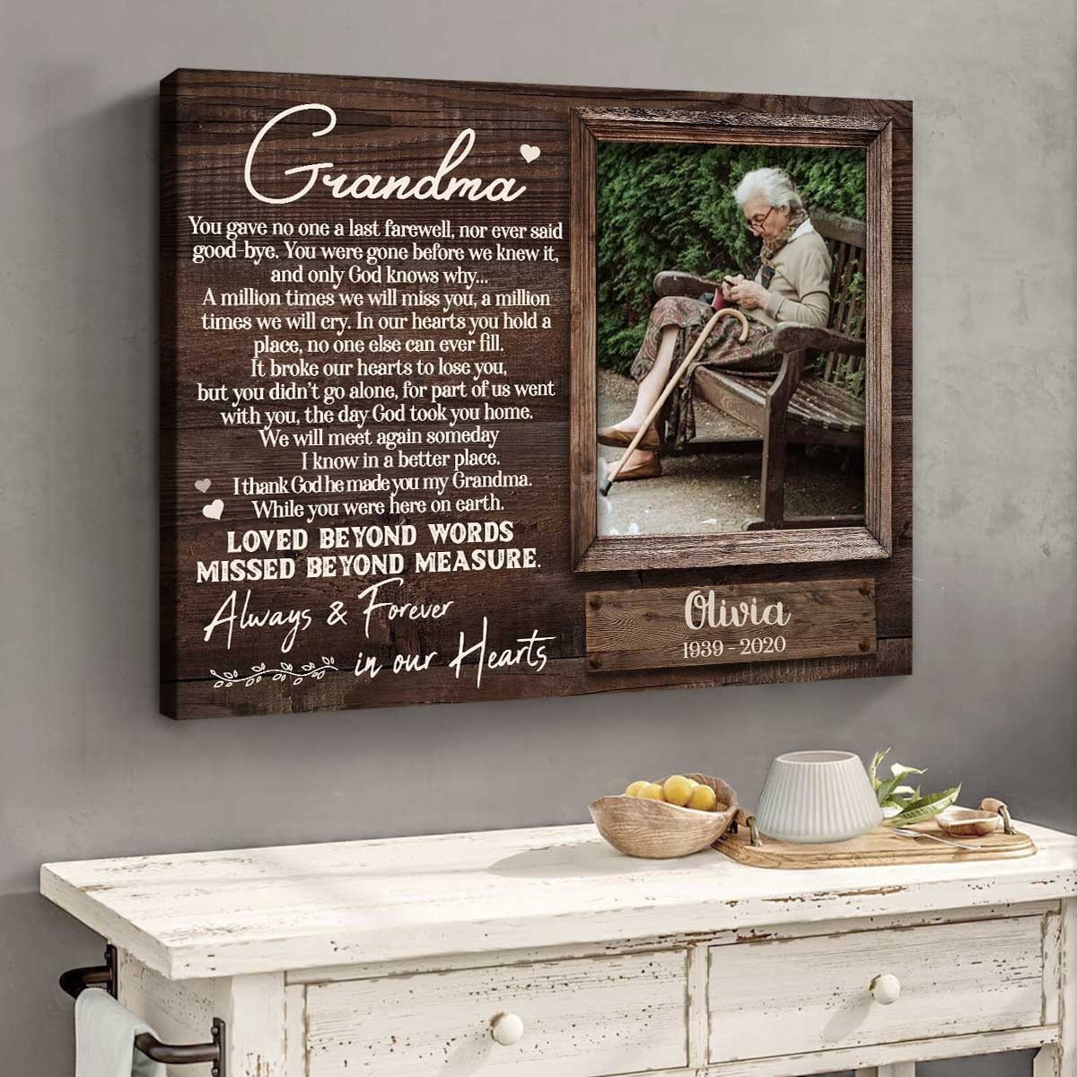 Memorial Gifts For Loss Of Grandmother Canvas Prints, Memorial Canvas For Grandma, In Loving Memory Gift