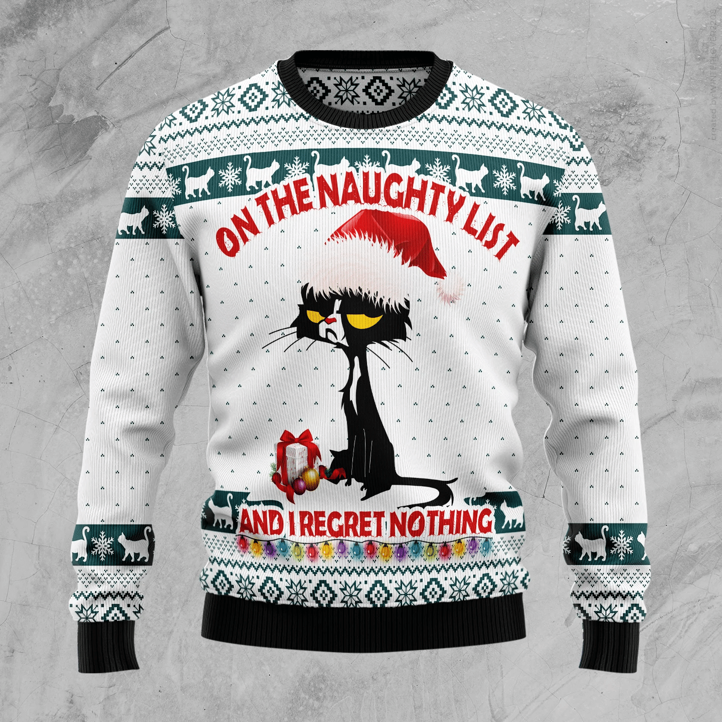 Black Cat Naughty List Ugly Christmas Sweater