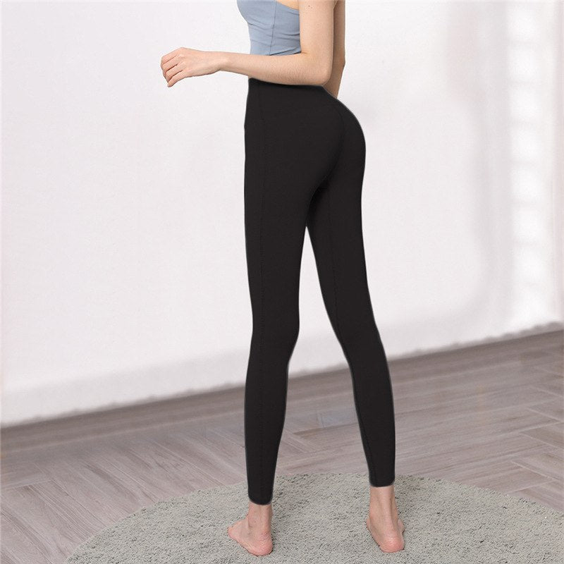 Women'S Tummy Control Workout Gym Leggings High Waist Yoga Pants Solid Leggins Sport Leggings