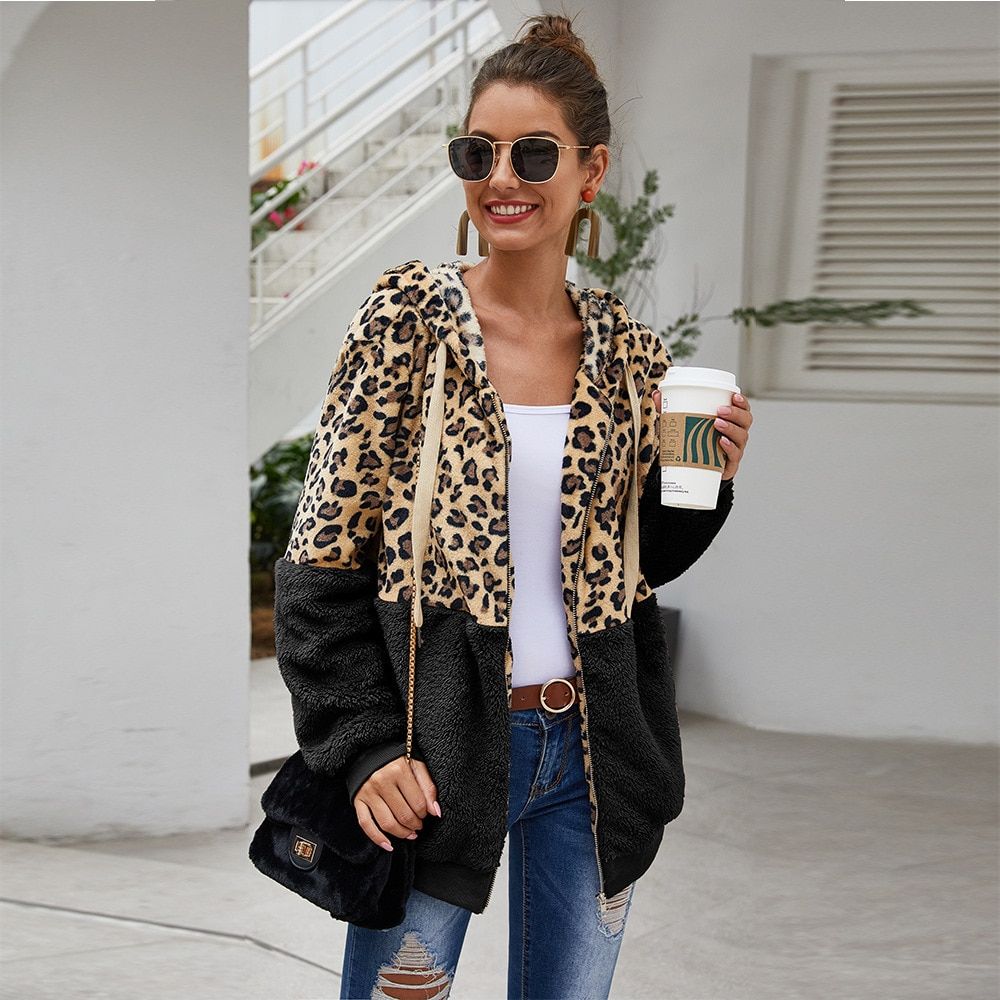 Sweatshirts Hooded Leopard Hoodies Casual Zipper