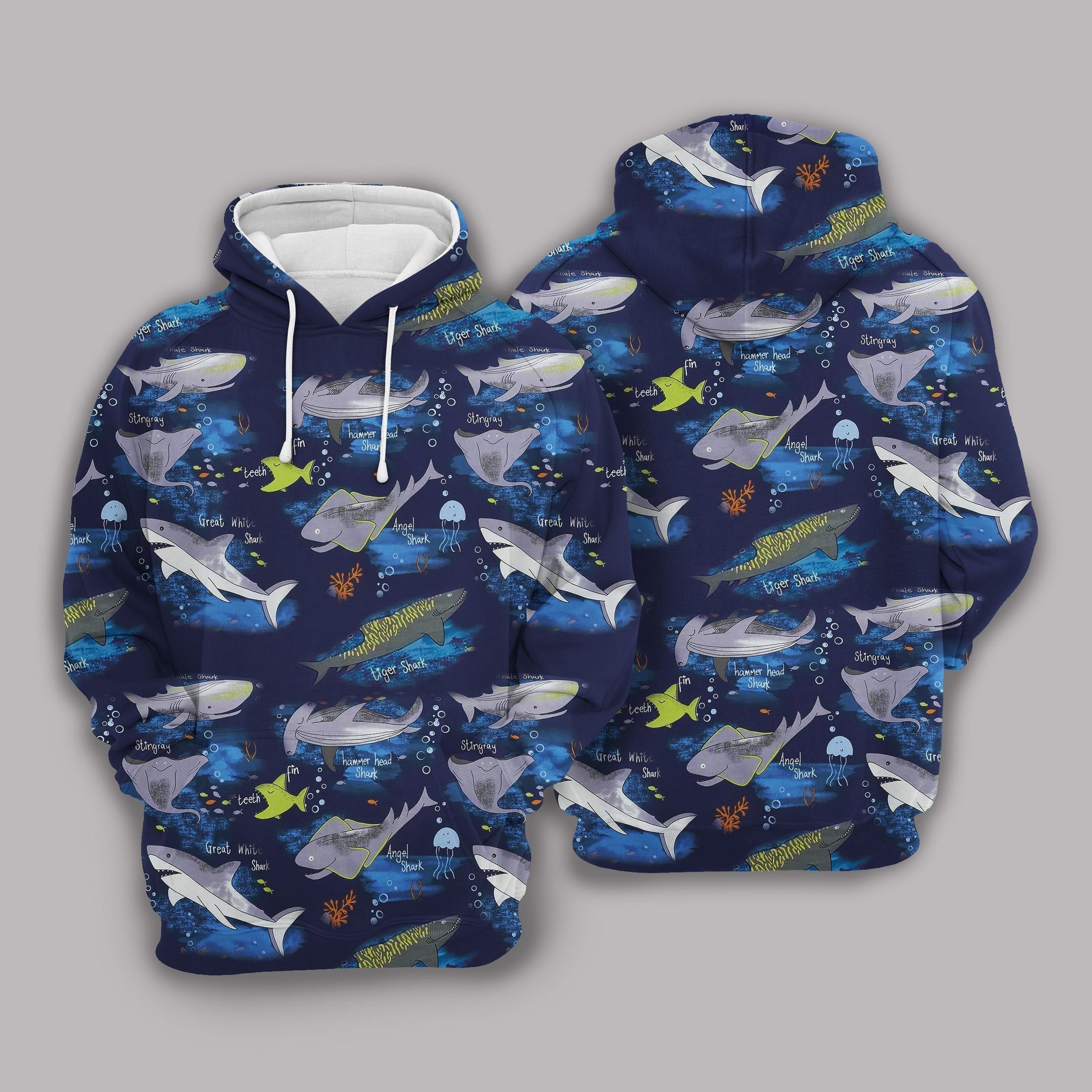 Shark Hoodie Hammerhead Shark White Shark Pattern Dark Ocean Hoodie Shark Week Hoodie Adult Unisex Full Print