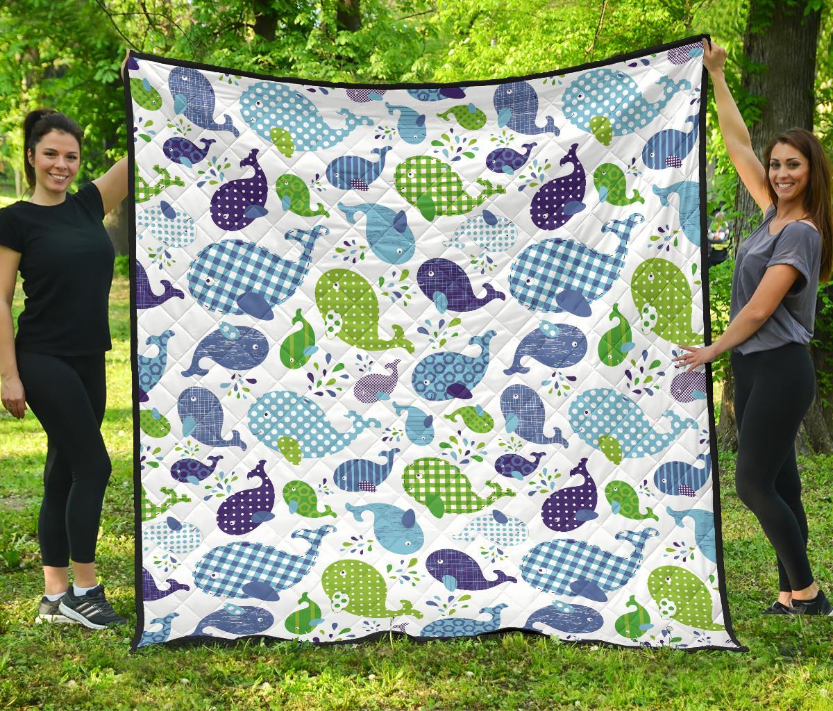 Whale Stripe Dot Pattern Premium Quilt