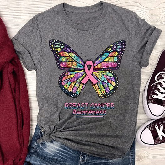Breast Cancer Awareness Breast Cancer Awareness Butterfly T Shirt Hoodie Sweater Size S-5Xl