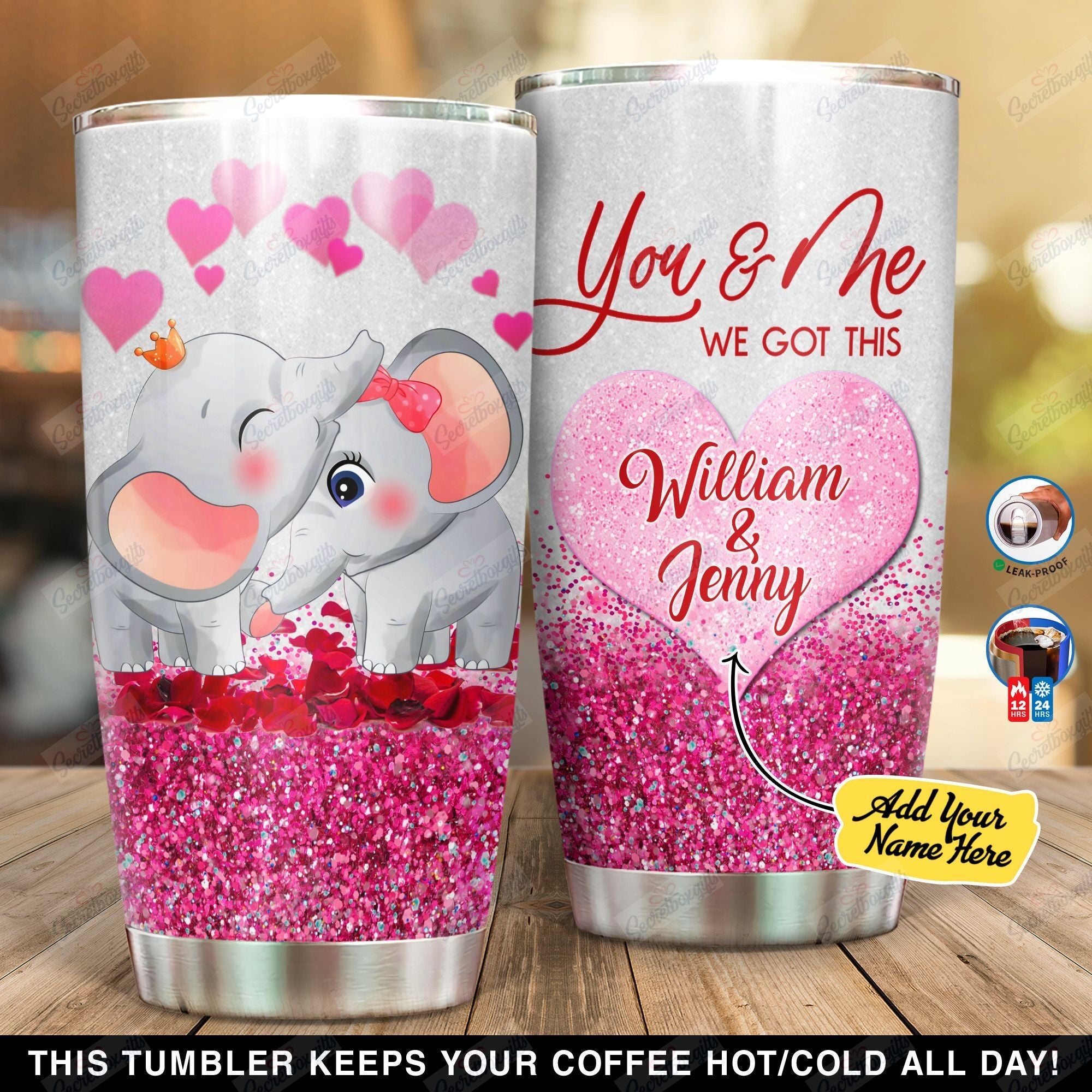 Personalized Elephant You And Me We Got This Yb1601002Yl Stainless Steel Tumbler Travel Customize Name, Text, Number, Image