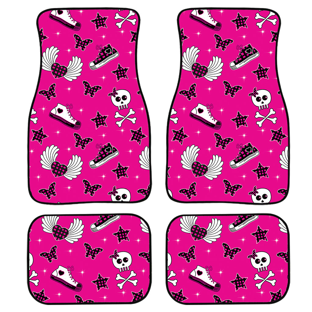 Pink Emo Symbols Pattern Print Front And Back Car Floor Mats, Front Car Mat