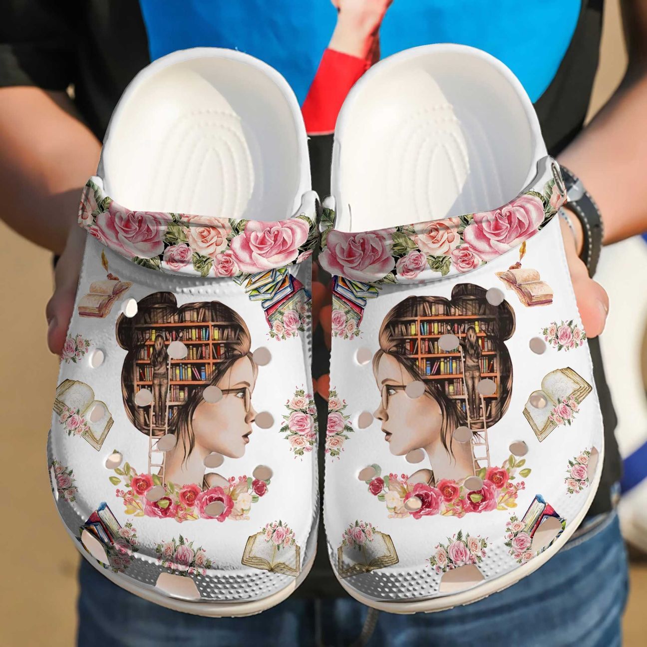 Reading Personalized Clog, Custom Name, Text Floral Book Girl, Fashion Style For Women, Men, Kid, Print 3D