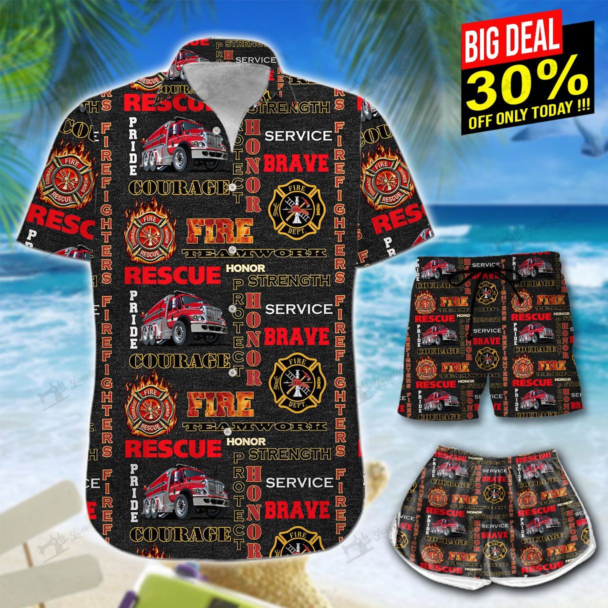 Firefighter Hawaiian Shirt Shorts Ha4427