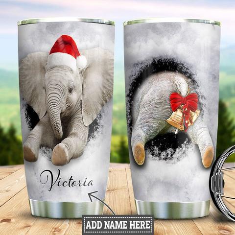 Personalized Christmas Elephant Snow Through Stainless Steel Tumbler, Personalized Tumblers, Tumbler Cups, Custom Tumblers