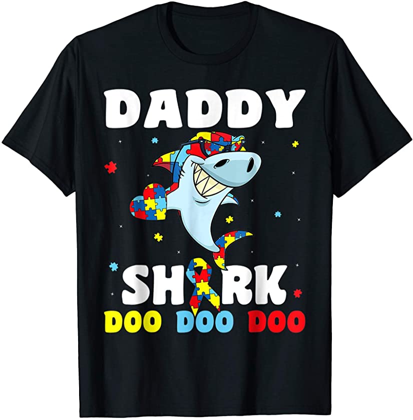 Cute Daddy Shark Graphic Funny Autism Awareness Day T-Shirt