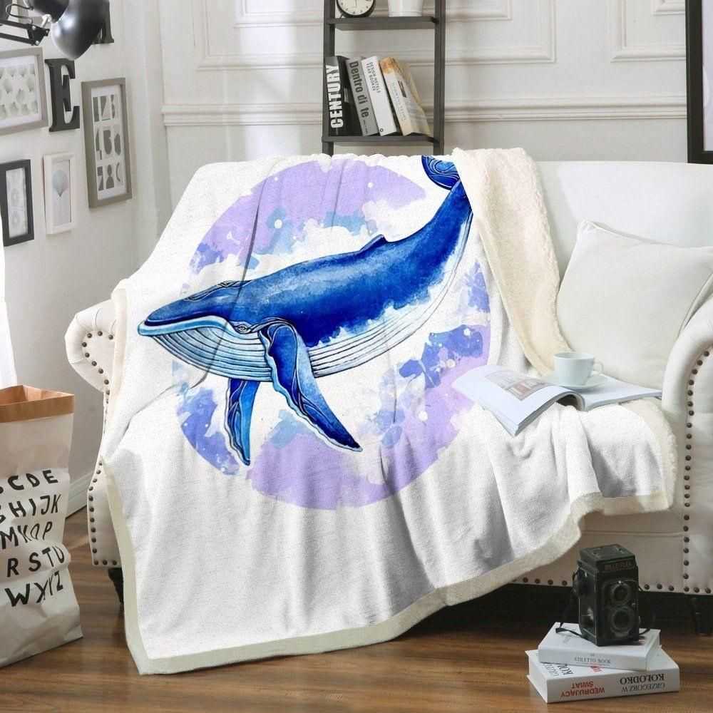 [Personalized Name] Blue Whale Full Moon Fleece Blanket, Sherpa Blanket, Gift For Aunt Gift For Parent, Family Member, Friends Gift, Christmas Gift, Home Decor, Home Living