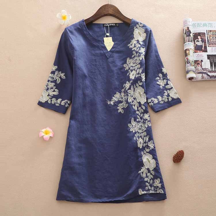 Summer Women Dress One-piece Casual Dress Spring Women Clothes Print Vintage 2020 Embroidery Plus Size Polyester Fiber Pullover alx