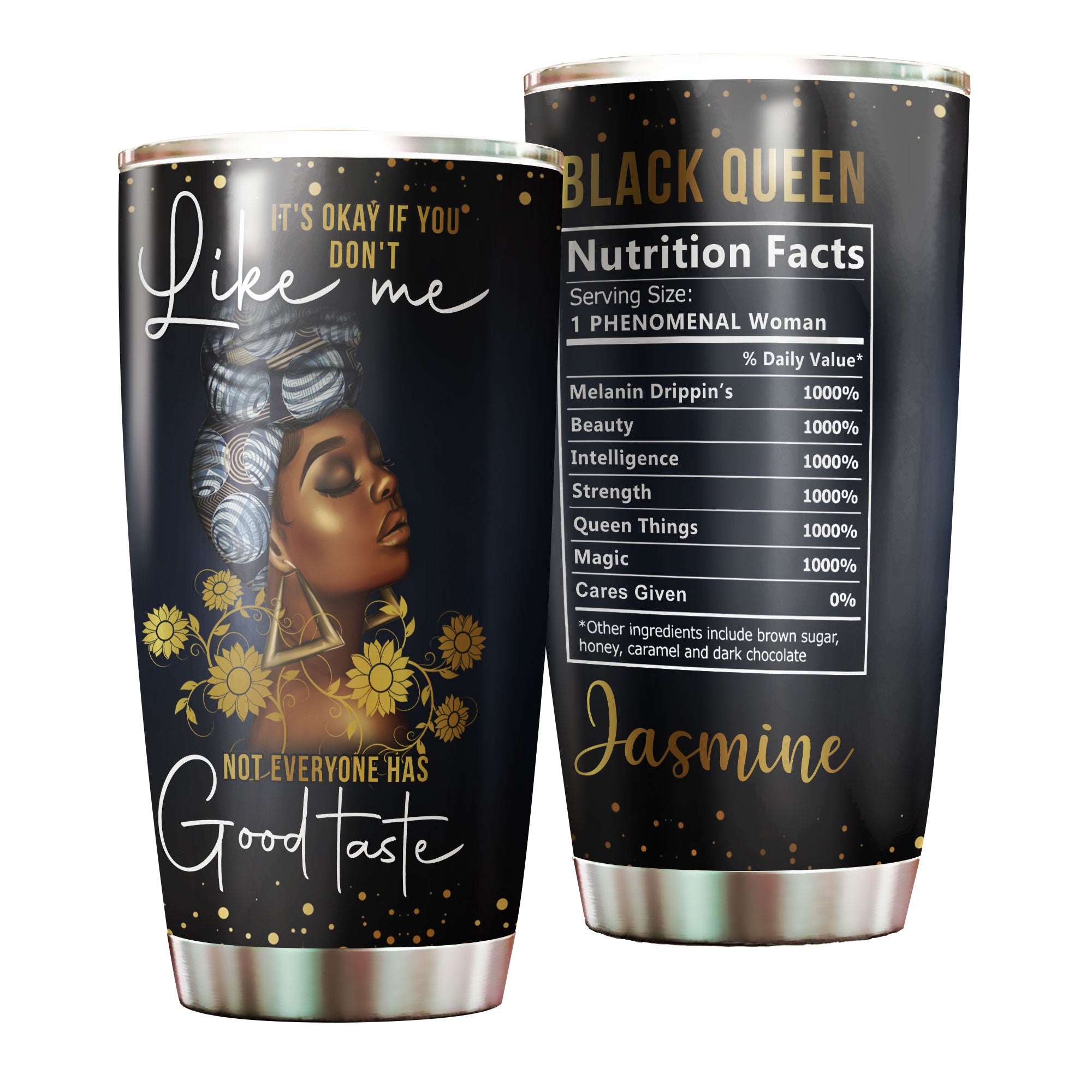 Personalized Black Women Good Taste Nutrition Facts Stainless Steel Tumbler – Double-Walled Insulation Vacumm Flask – Gift For Black Queen, International Women’S Day