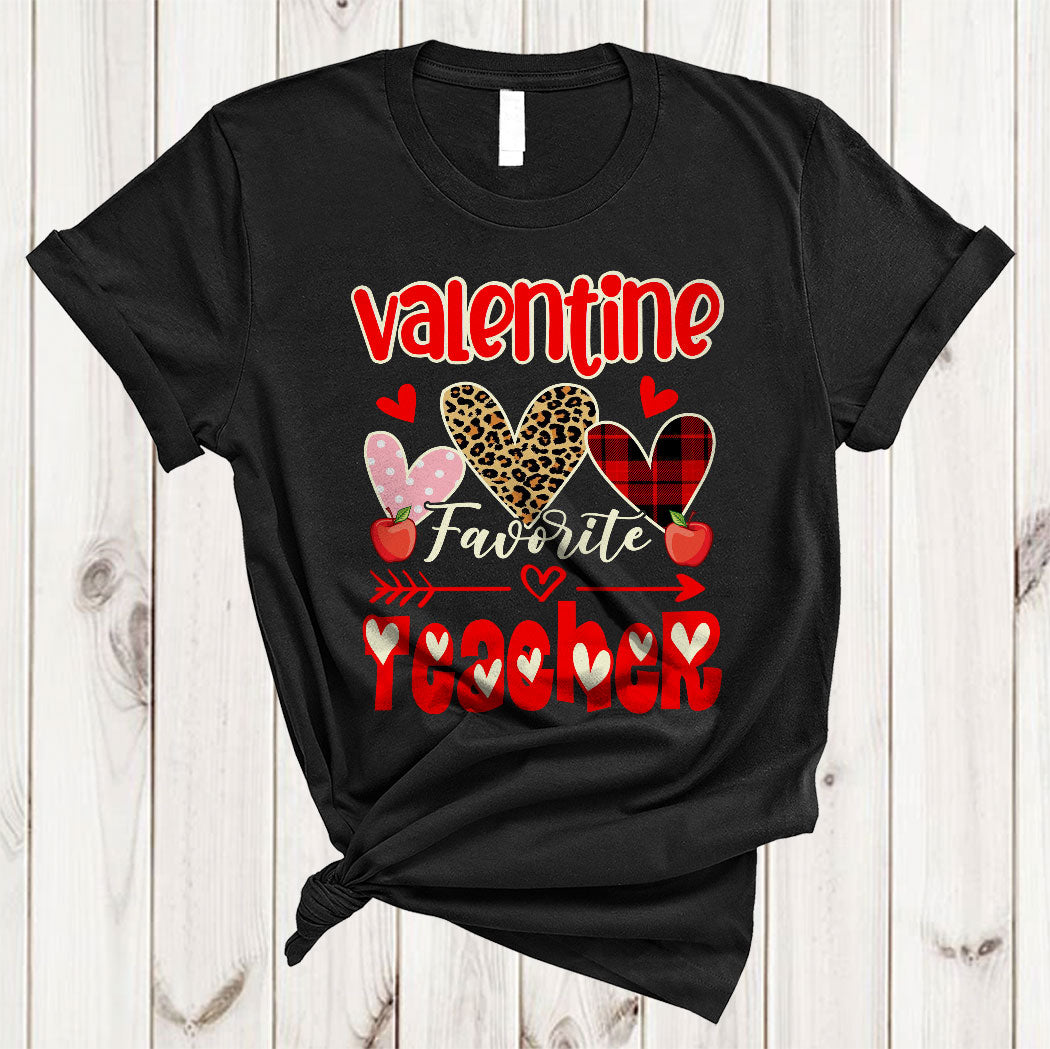 Valentine Favorite Teacher Funny Valentine’S Day Heart Leopard Plaid Teacher Lover Gifts T-Shirt