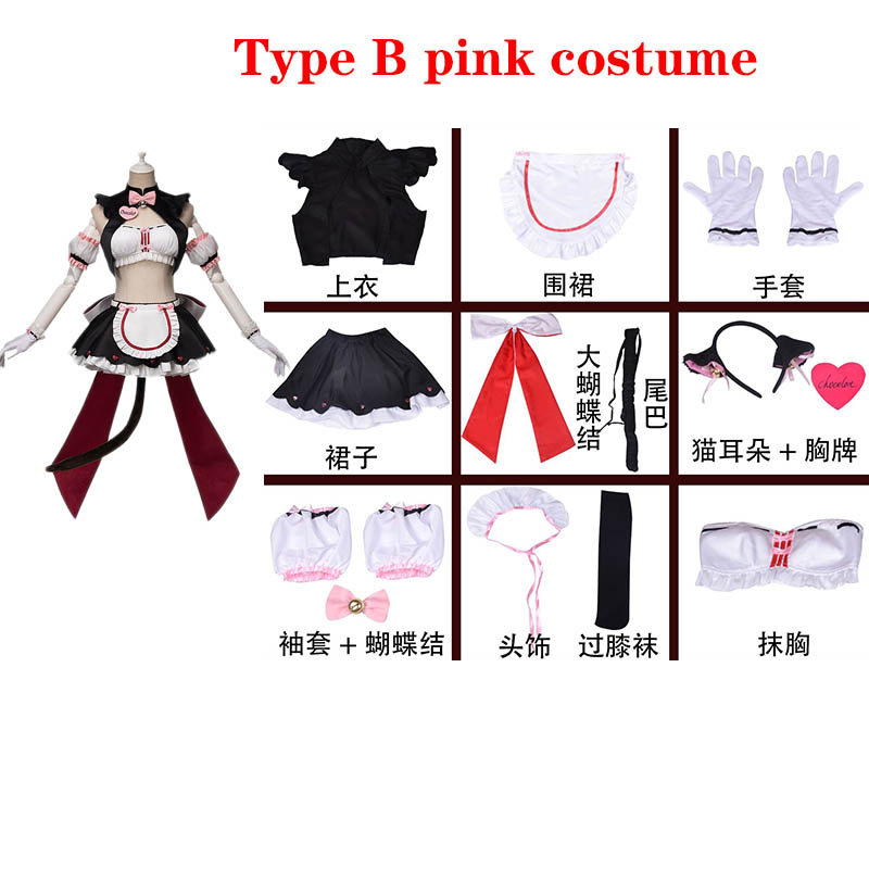 Anime Nekopara Vanilla Chocolate Cosplay Costume with Apron Petticoat Cat Ears Tail Neko Girl Cute Maild Dress Wig for Halloween alx