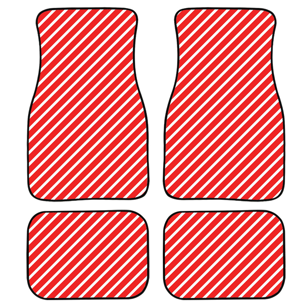 Red And White Candy Cane Pattern Print Front And Back Car Floor Mats