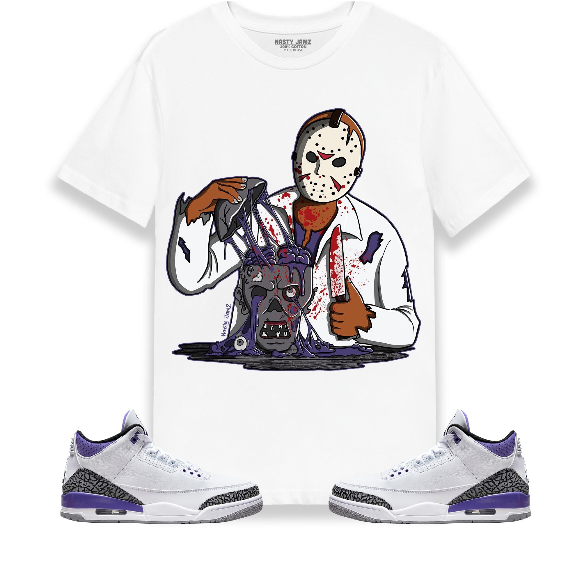 Jason Cuts Off Zombie Head Unisex Halloween Shirt Match Jordan 3 Retro Dark Iris Trendy Fashion