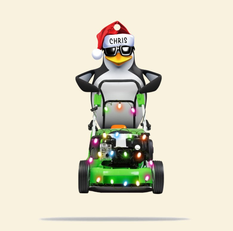 Lawn Mower Penguin Christmas Personalized Acrylic Custom Shape Ornament