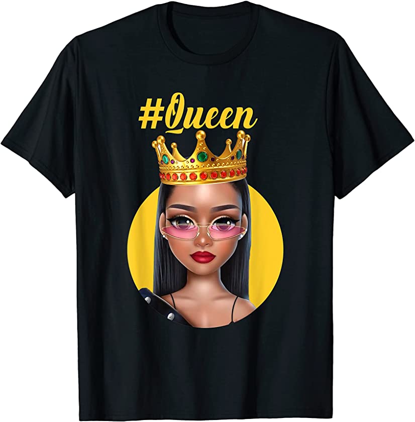 Crown On Cute Black girl Black Queen African American Queen T-Shirt ...