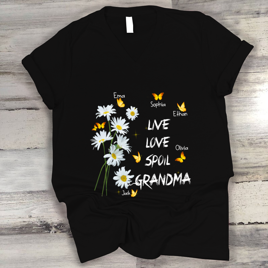 Daisy Flower Shirt Live Love Spoil Grandma Custom Kids Names V-Neck