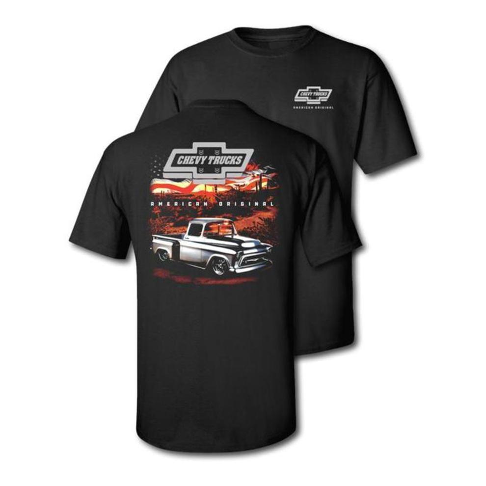 Vintage Chevy Trucks Desert Sunset Cotton T Shirt – Short Sleeve Crewneck Casual Graphic Tops for Fans Shirts Men
