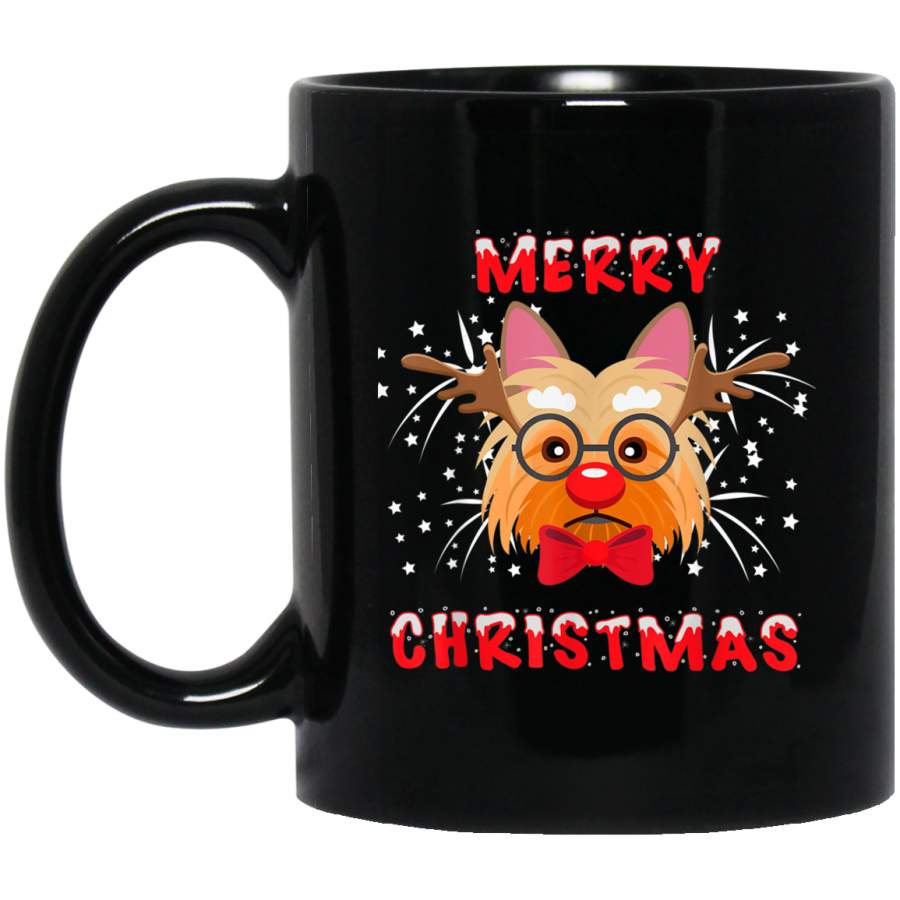 Ugly Christmas Yorkshire Terrier York Face Costume Dog Lover  11 oz 15 oz Mug Black