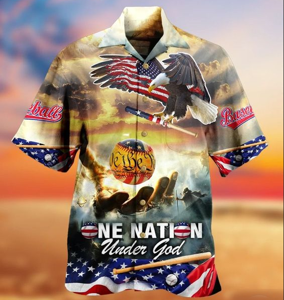 Baseball One Nation Under God Hawaiian Shirt Pre11541