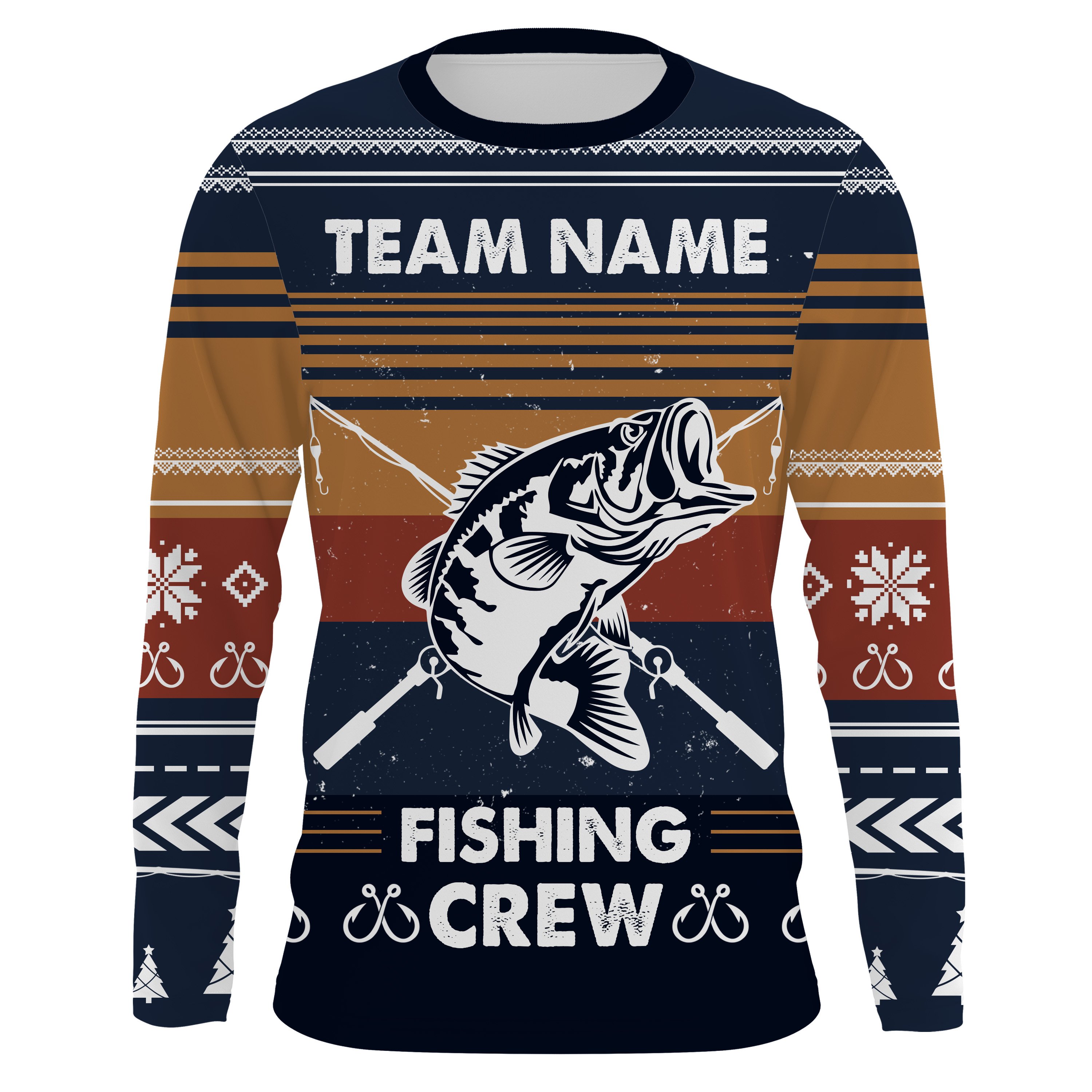 Bass Fishing Crew Ugly Sweater Pattern Custom Long Sleeve Fishing Shirts, Bass Fishing Christmas Gifts For Fishing Team – Iphw1879