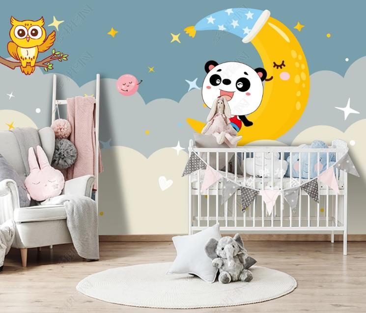 3D Northern Europe Hand-Painted  Cartoon Starry Sky Animal Wall Mural Wallpaper Sww1366