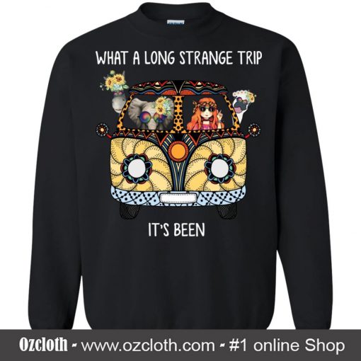 What A Long Strange Trip It’s Been Hippie Car Hippie Girl Elephant Flower Black Sweatshirt (Oztmu)