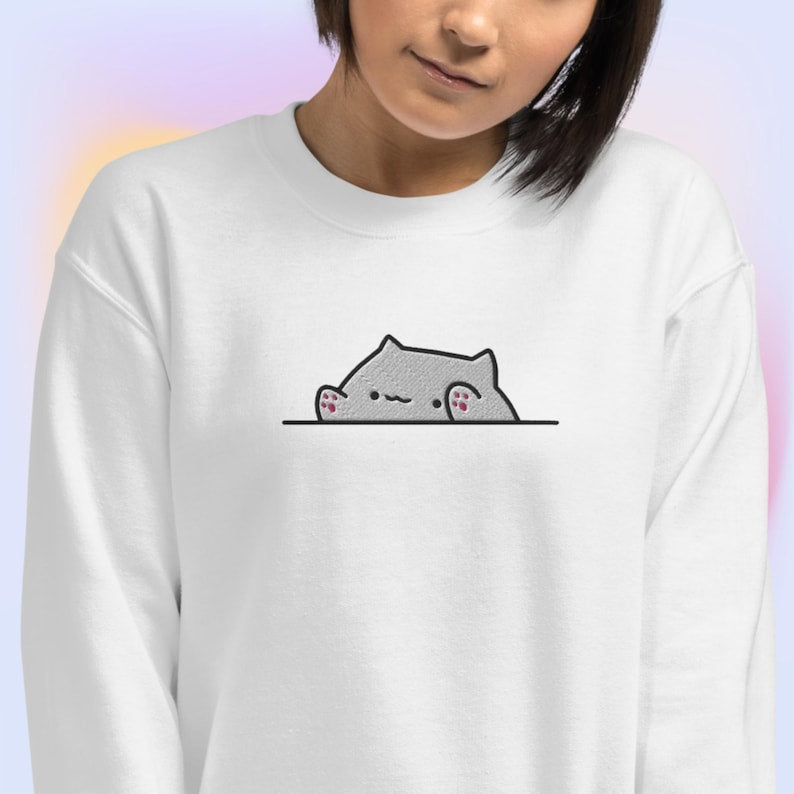 Trendy Cat Embroidered Sweatshirt 2D Crewneck Sweatshirt All Over Print Sweatshirt For Women Sweatshirt For Men Sws3978