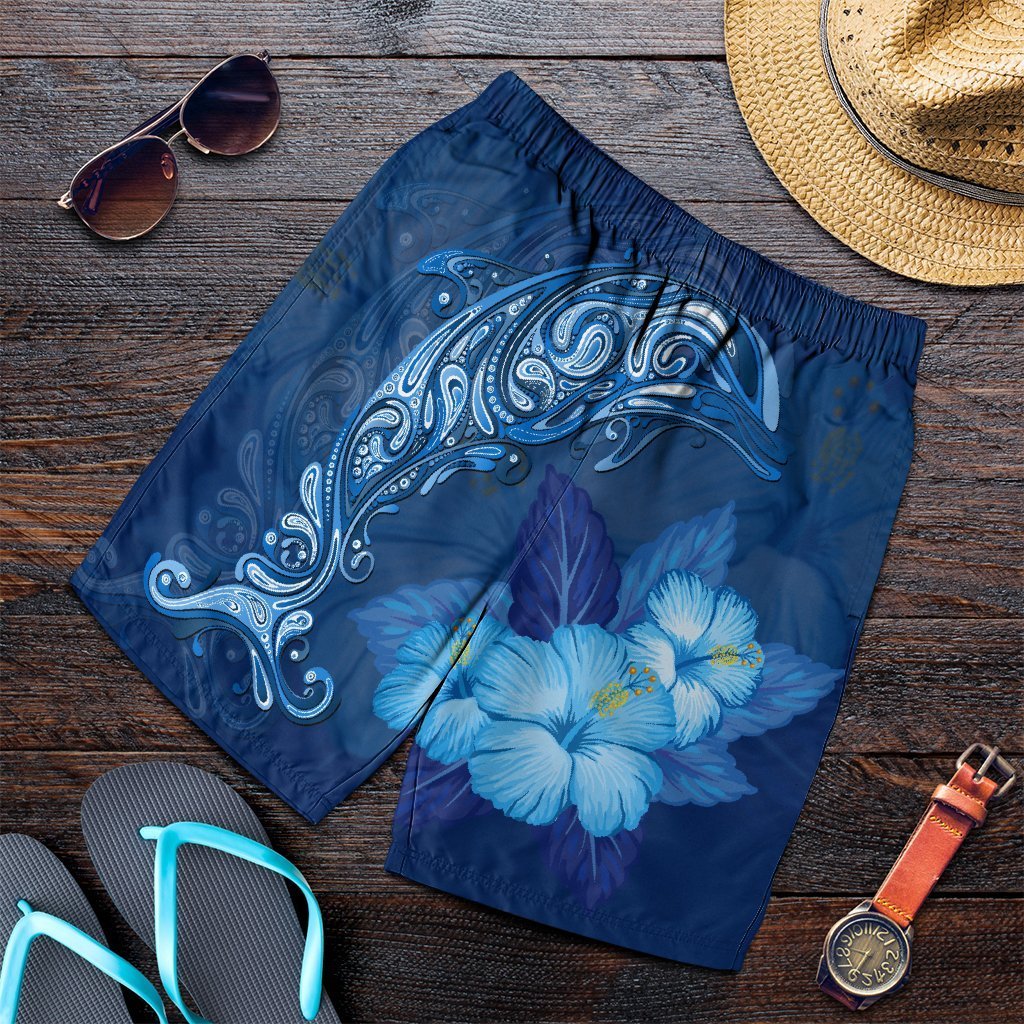 Hawaiian Dolphin Hibiscus Tropic Blue Polynesian Men’S Shorts