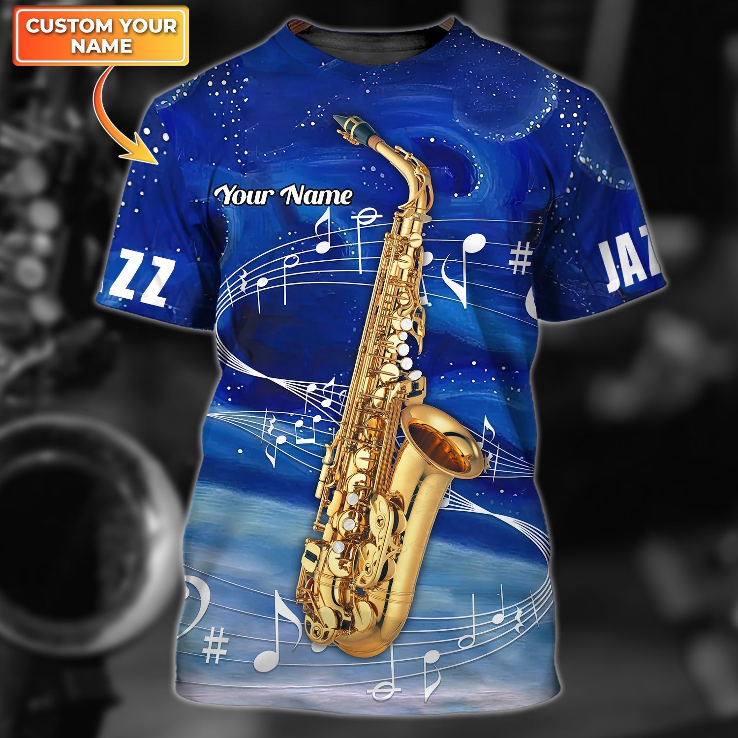 Custom Blue Saxophone 3D T Shirt Men Women, Present To Musican Saxophone Team Uniform