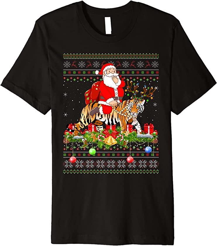 Tiger Lover Ugly Santa Riding Tiger Christmas Premium T-Shirt