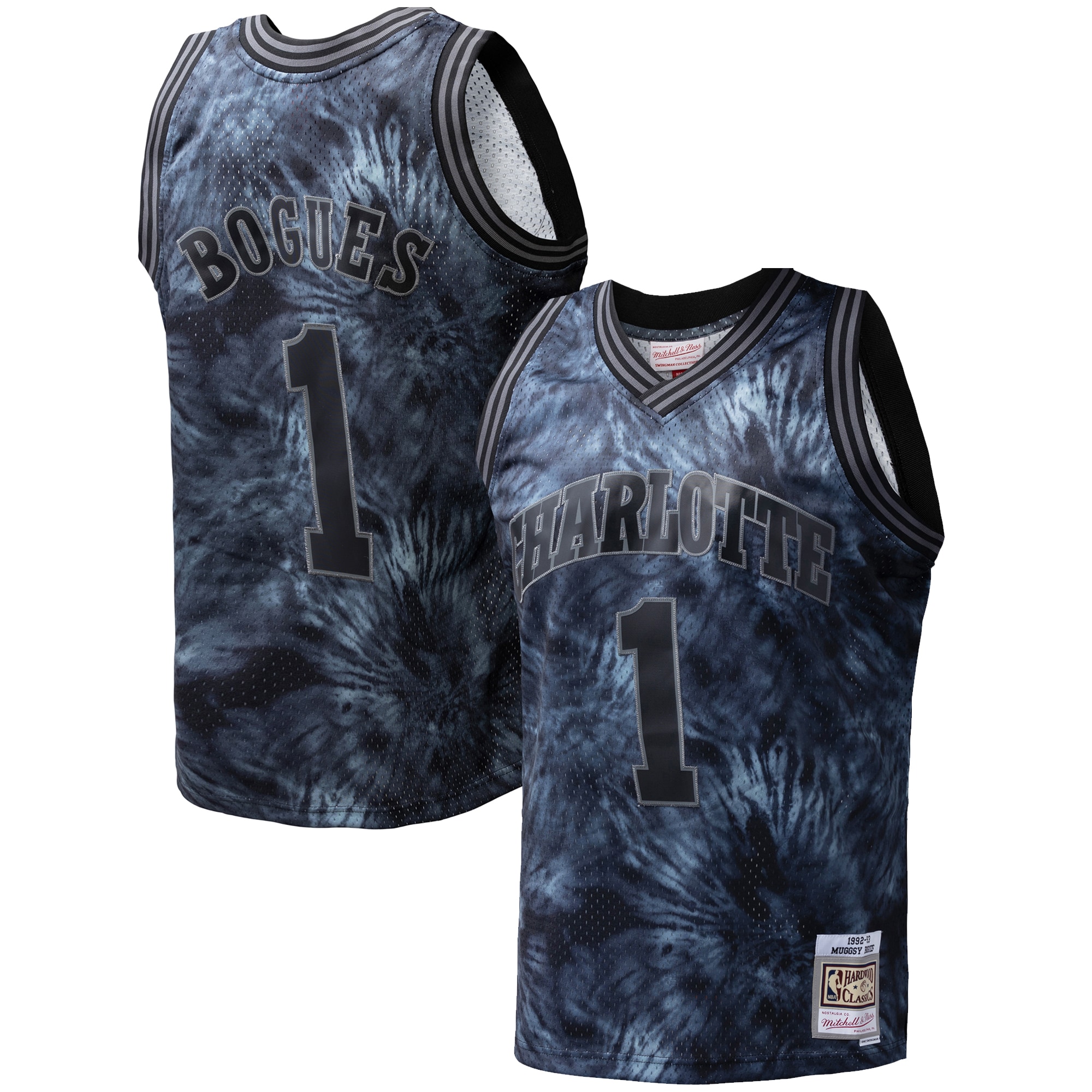 Muggsy Bogues Charlotte Hornets Mitchell & Ness Hardwood Classics 1992/93 Tie-Dye Swingman Jersey – Black