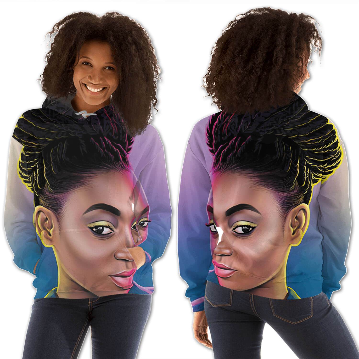 African American Hoodies Cute Black American Girl All Over Print Womens Hooded Sweatshirt African Print Styles BPS88181